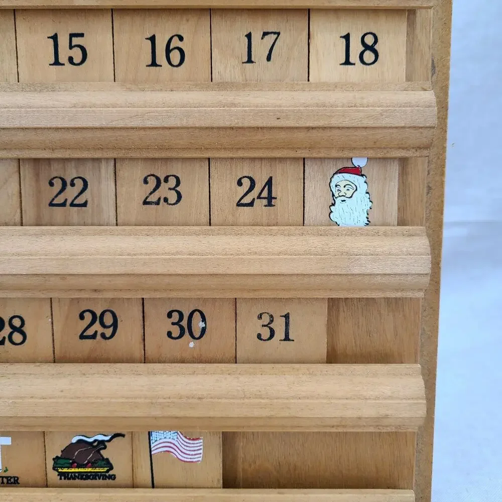 Vtg Wood Perpetual Calendar Complete Cottage Grannycore 80s 90s Farmhouse Tiles